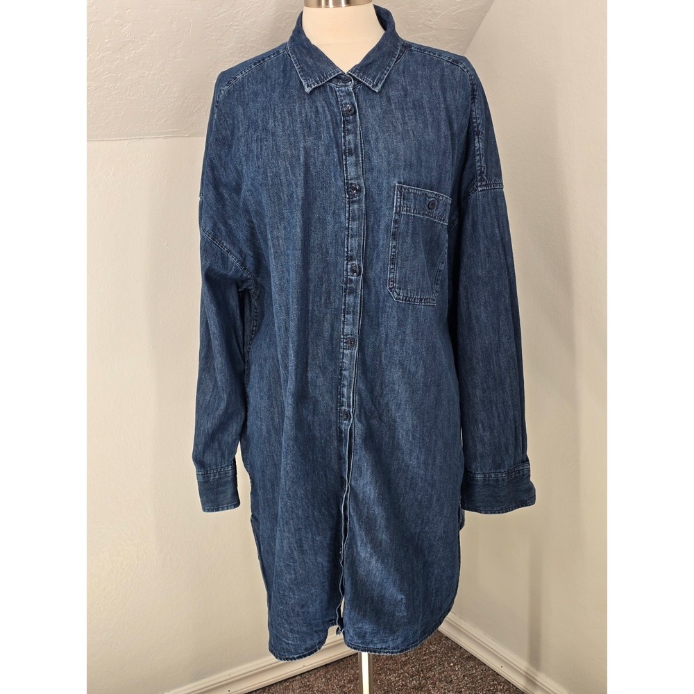 Gap Womens XXL Denim Shirt Dress Med Wash Blue Shirttail Hem Relaxed Fit